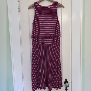 LOFT Red and Black Striped Midi Dress